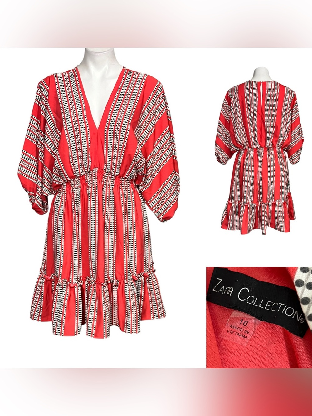 Zarr Collection dress 16 coral Striped V-Neck Tiered cocktail birthday party